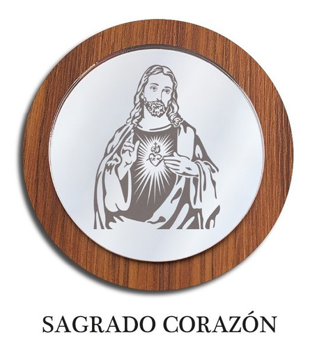 Sagrado Corazón De Jesús En Acrílico Y Madera 28x28cm