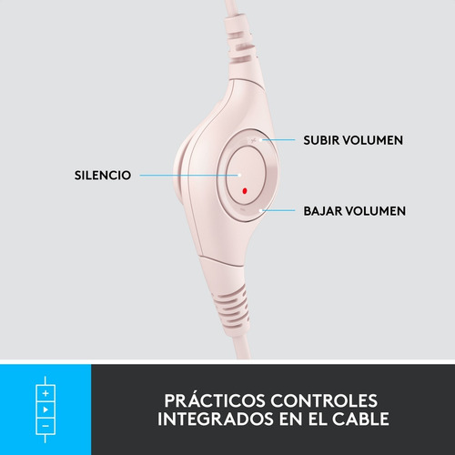 Imagen 4 de 10 de Diadema Usb Logitech H390, Mic Sin Ruido Y Controles, Rosado