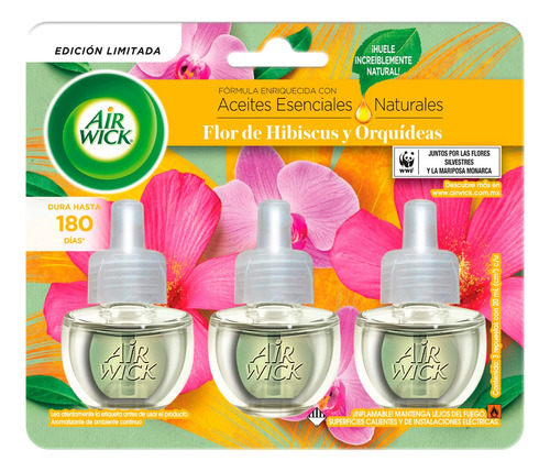 Air Wick Flor de Hibiscus y Orquídeas Aceite Pack 3 Repuestos 