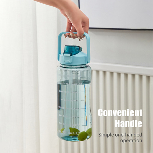 Botella De Agua De 2 Litros Con Marcador, Pajita Y Asa Para