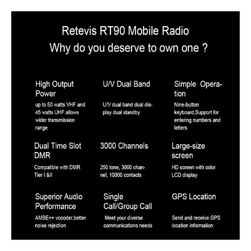 Rt90 Radioaficionado Móvil Dmr De Doble Banda Gps Retevis