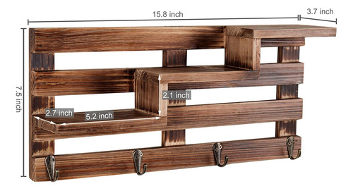 Organizador De Entrada De Madera Quemada Montado En La Pared