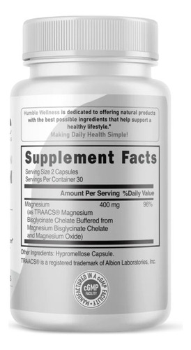 Glicinato De Magnesio De Alta Absorcion 400 Mg Humble Sin Sabor