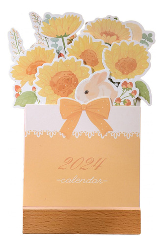 2024 Calendário De Mesa Com Base De Madeira Amarelo
