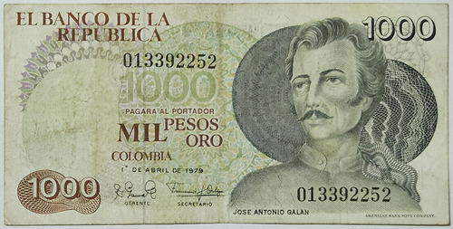 Billete 1000 Pesos 01/abr/1979 Colombia Vf