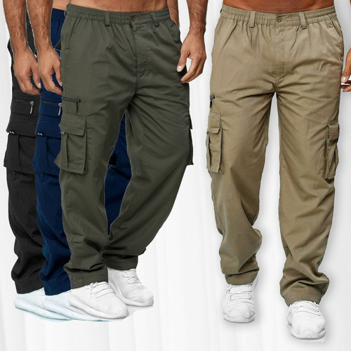 Pantalones Cargo Hombre Jogger Twill Elastane Puños Elástico