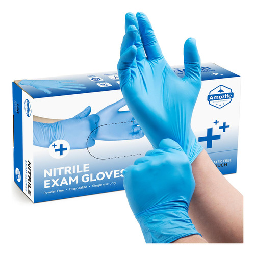 Amozife Guantes De Examen De Nitrilo Azul, Paquete De 100 Gu