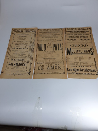 3 Antiguos Programas Teatro Politeama Argentino Año 1905-01