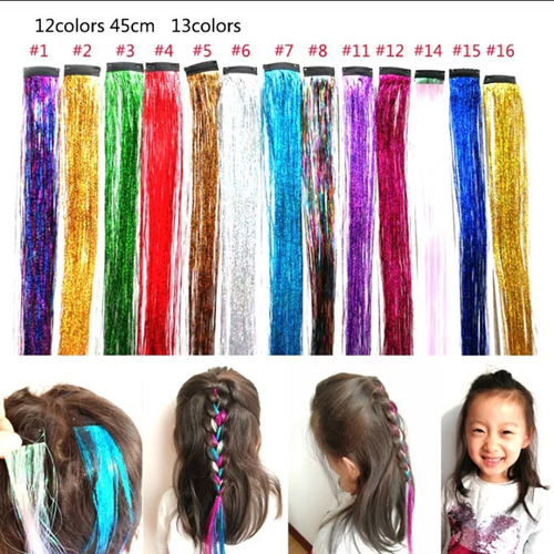 Imagen 3 de 8 de Kit De Hebras De Oropel Extensiones De Cabello Metalicas