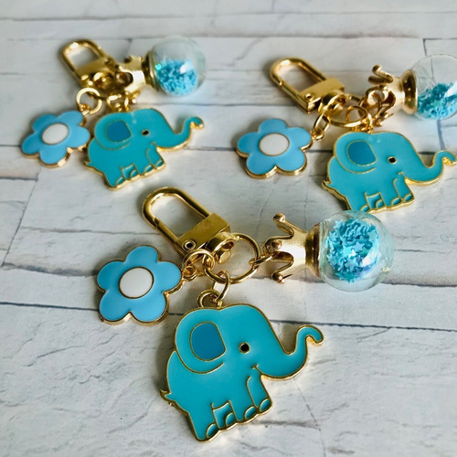 Imagen 3 de 7 de Llavero Elefante Azul Bebe Nacimiento, Bautizo
