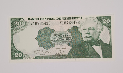 Billete De Venezuela 20 Bs Julio 7 1987 - Sin Circular - V8