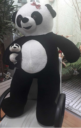 Urso Panda Pelúcia Gigante 1,20 Mts 120cm + Filhotinho 25 Cm