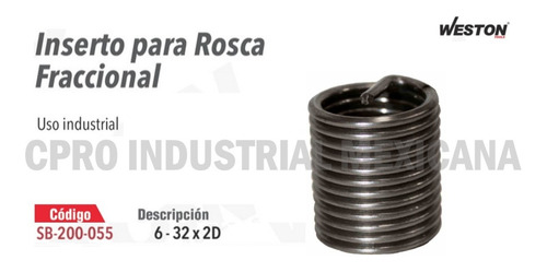 Inserto Para Rosca 6 - 32 X 2d Paquete De 50 Piezas