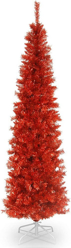 Árbol De Navidad Artificial Oropel Rojo Incluye Soporte 6ft