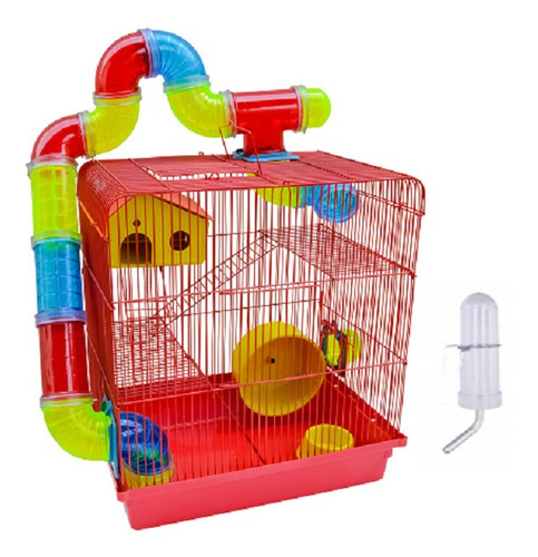 Gaiola Hamster 3 Andares Labirinto Tubos Coloridos Completa