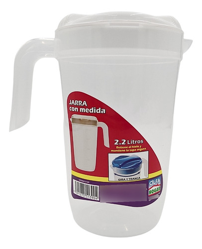 Jarra De Plástico 2,2l Con Medida Marca Alfahogar. Bredys