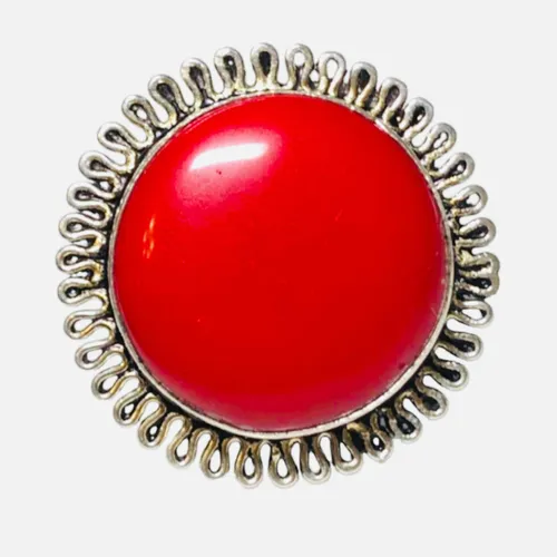 comprar Anillo Redondo Coral Rojo Cabujón Natural Plata India