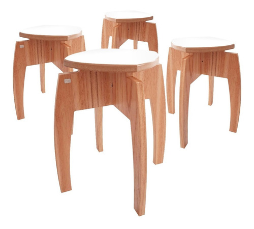 Banqueta Madera Moderna Asiento Banquito Taburete Combo X4