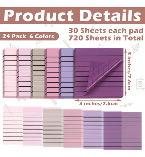 Sticky Notes Linder, 24 Unidades, 720 Hojas, 7,6 X 7,6 Cm, T