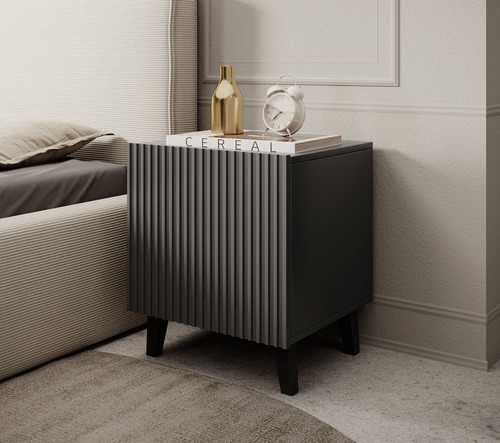 Velador Mesa De Noche Moderno Rogger Negro 1 Pta Tu Mesita