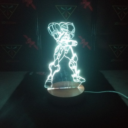 Lámpara 3d Samus Aran Metroid Base Madera