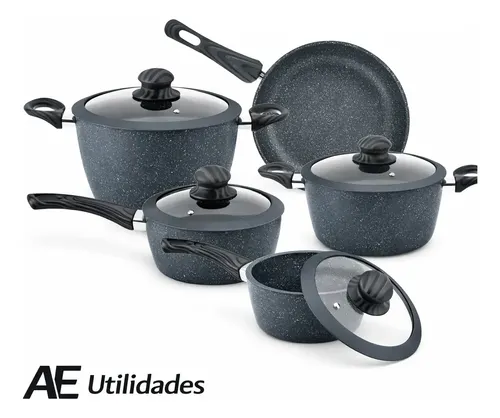 Jogo De Panelas Indução 5 Peças Viena Cinza Casambiente