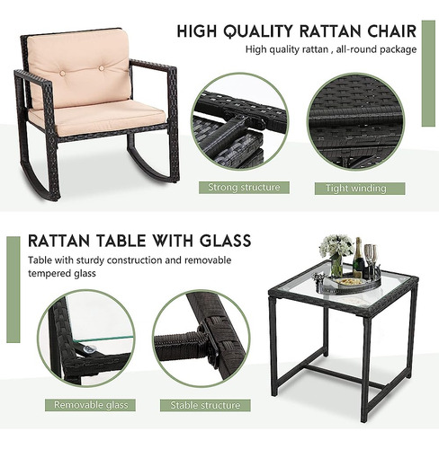 ~? Fdw Wicker Patio Furniture Outdoor Bistro Set, Mecedora,