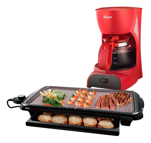 Combo Oster Parrilla Ckstgr5085 + Cafetera Bvstdcdr5r 4tazas