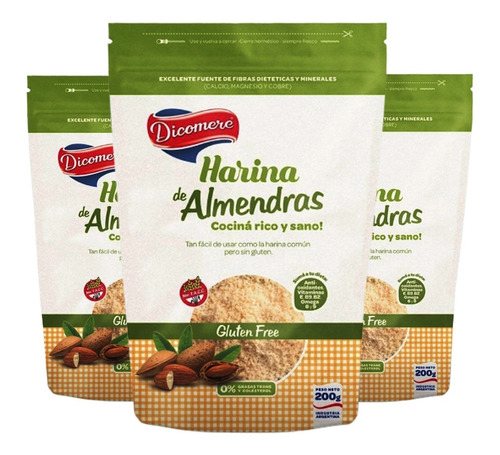 Combo X3 Harina De Almendra Dicomere 200g Apto Celíaco Vegan