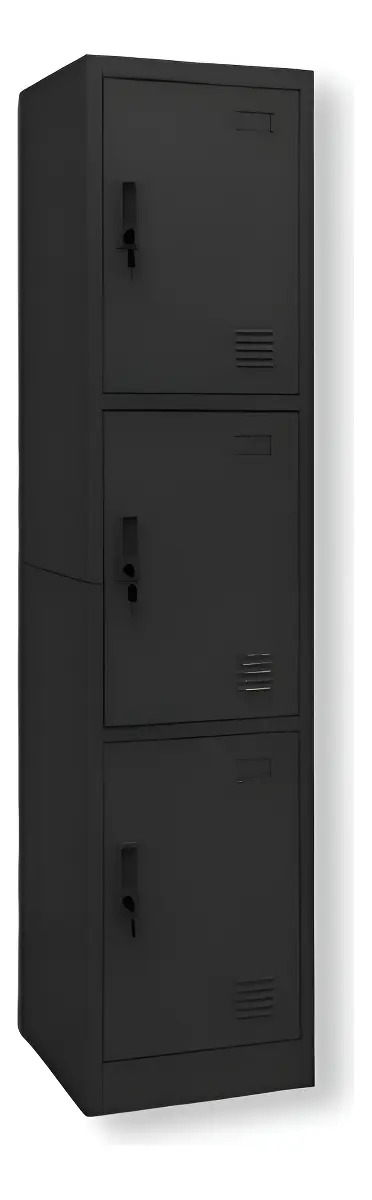 Locker Casilleros 3 Puertas Metalicos Chapa Llave Oficina Negro