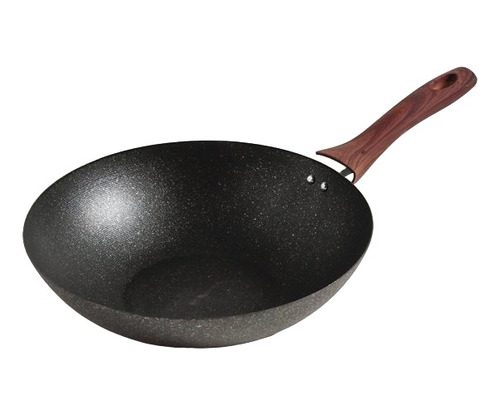 Wok Negro Mango De Silicona Simil Madera 30 Cm Antiadherente