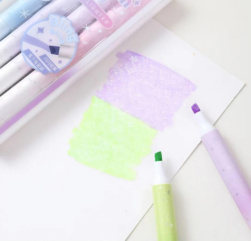 Destacadores Glitters 4 Unds Shiny Pen Brillitos Pasteles