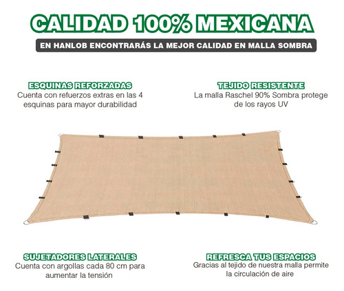 Imagen 8 de 10 de Malla Sombra 4x6 90% Beige Raschel Lista Para Instalar