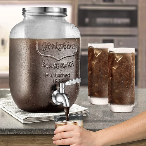 Cafetera para Cold Brew Café Frío de 3.8L NutriChef NCCOFF87 Frasco de Vidrio con Grifo de Acero Inoxidable y Filtro Reutilizable Antigoteo y Fácil de Limpiar