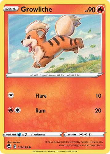 Growlithe 19/195 Pokemon Card Silver Tempest Sword & Shield