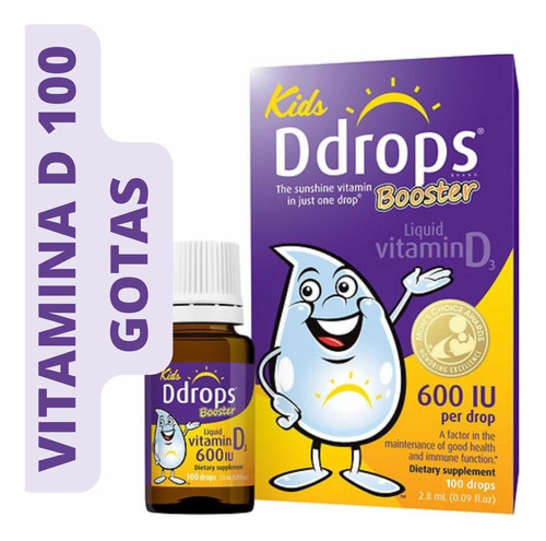 Kids D Drops Booster Vitamina D3 600 Iu 100 Gotas Sabor Sin Sabor