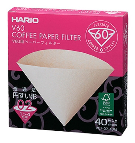 Filtro De Papel Natural V60 Para Café N2 Hario 40un