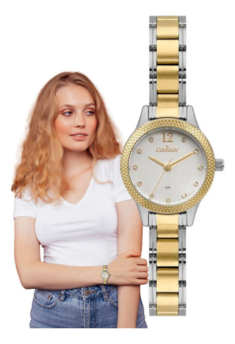 Relógio Pulso Condor Feminino Analogico Misto Copc21jdq/5k Cor Prata Dourado Copc21jdq/5K Cor da correia Dourado