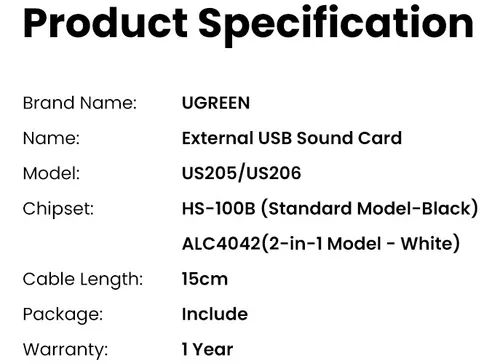 Adaptador de audio USB 2.0 a Jack 3.5mm Ugreen (30724)