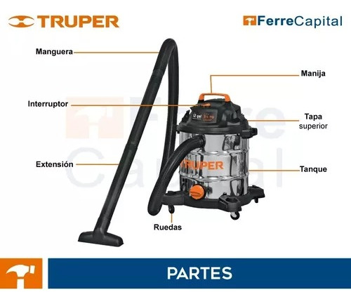 Aspirador Acero Inoxidable 45 L Liquido Solido Truper 101524