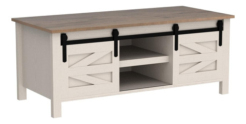 Mesa De Centro Rústica Con Almacenamiento Y Puertas Corrediz