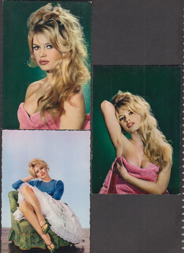 3 Postales Brigitte Bardot  Fotos Sam Levin Vintage Años 50