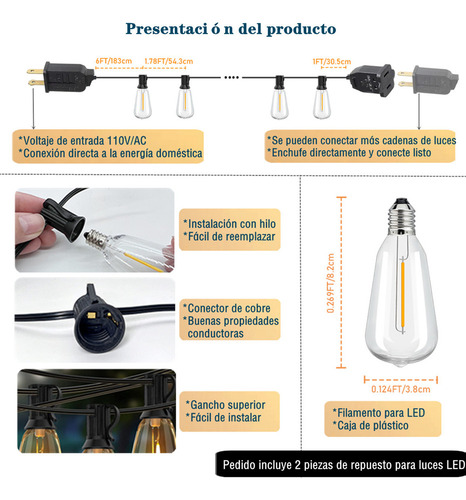 Led Guirnalda De Luces 25+2 Focos Vintage Impermeable 15m