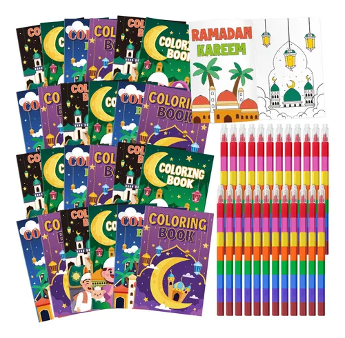 Set De Libros Para Colorear Cinrobiye Ramadan Con 24 Crayone
