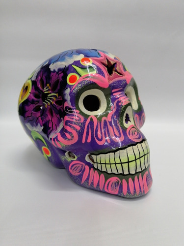 Cabeza Calavera Mexicana Ceramica Y Óleo Día De Los Muertos