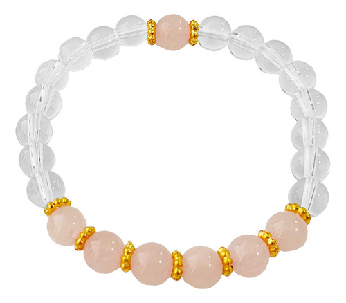 Pulsera Mujer Cuarzo Cristal Con Rosa Protecciòn + Estuche