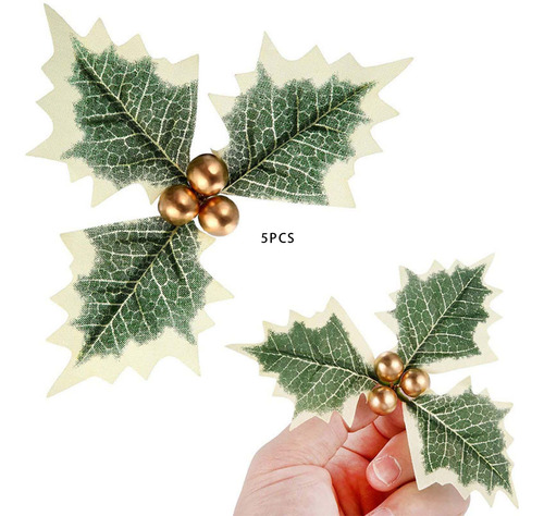 3 X 5 Uds. De Hojas De Bayas Artificiales De Navidad Para