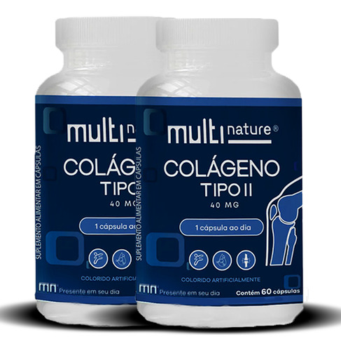 Kit 2 Potes Colágeno Tipo Ii Multinature 60 Cápsulas 40mg