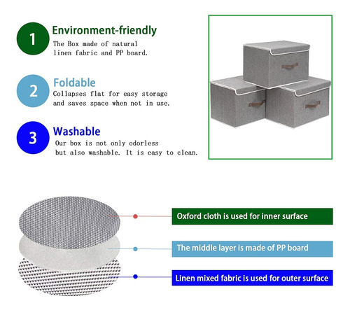 Cajas Almacenaje Lavable, Paquete De 3 Contenedores