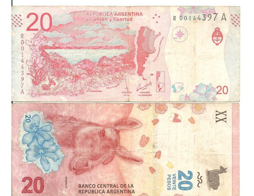 Billete 20 Pesos Reposicion Guanaco